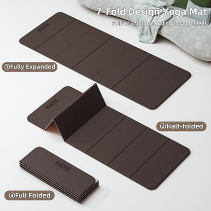 HAHE 7-Fold Design Extra Thick Yoga Mat 72"L x 24"W x 0.47", TPE - color: Brown & Beige