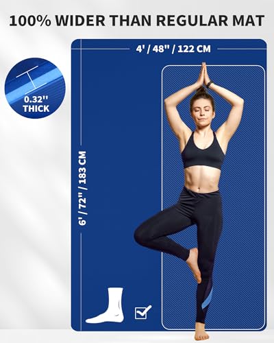 CAMBIVO 72''x48'' Large Yoga Mat, Extra Thick TPE Workout Mat - color: BLUE, size: 8mm