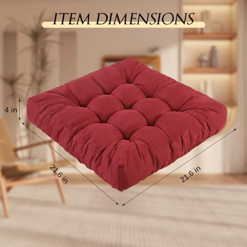 Meditation Floor Cushions Set of 2, Thickened Floor Pillow for Adults, Large Square Pillows Seat Cushion for Tatami Living Room Yoga, Memory Sponge Block Added, 22x22 Inch, Wine Red - color: Wine Red, size: 2pcs