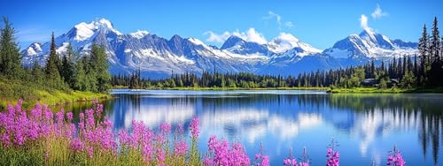 Bimkole Large Diamond Art Kits for Adults Lake, Full Drill 5D DIY Rhinestone Embroidery Set Paint with Diamonds Art Landscape by Number Kits Cross Stitch Home Wall Craft Decoration 31.5x11.81 Inch - color: lake