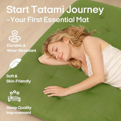 Syrinx Water Resistant Japanese Floor Mattress Futon, King Size 80"x76" - color: Green, size: King(80"L x 76"W x 4"Th)