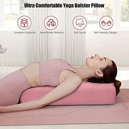 Giantex Yoga Bolster Pillow, with Carry Handle, Removable Machine Washable Soft Suede Pillowcase, Meditation Rectangular Yoga Pillow Perfect for Restorative Yoga - color: Pink