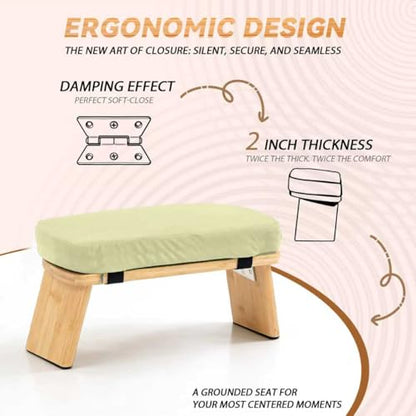 Bamboo Meditation Bench, Foldable Prayer Stool (Beige) | Meditation Kneeling Bench, Seiza Prayer Bench, Prayer Bench with Meditation Cushion, Kneeling Prayer Stool for Home - color: Beige