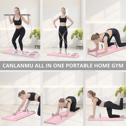JANUA Pilates Board - Pilates Reformer Set, Multi-Purpose Foldable Pilates Reformer Board for Home, 5 in 1 Pilates Sliding Board - color: Pink