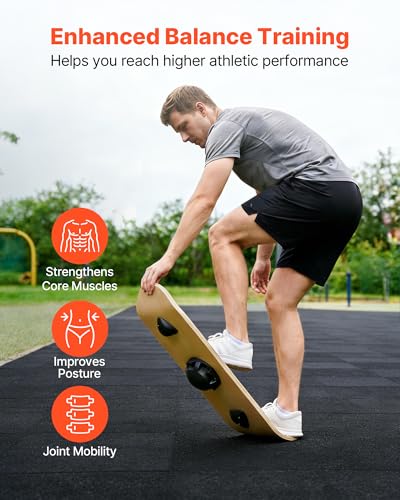 VEVOR Balance Board, 2-in-1 Wobble Board Trainer for Adults, Premium Wooden Balance Training Equipment, with Roller, Magnetic Stoppers, Storage Rack, for Core Workouts, Surf Trainer & Physical Therapy - size: 28 inch