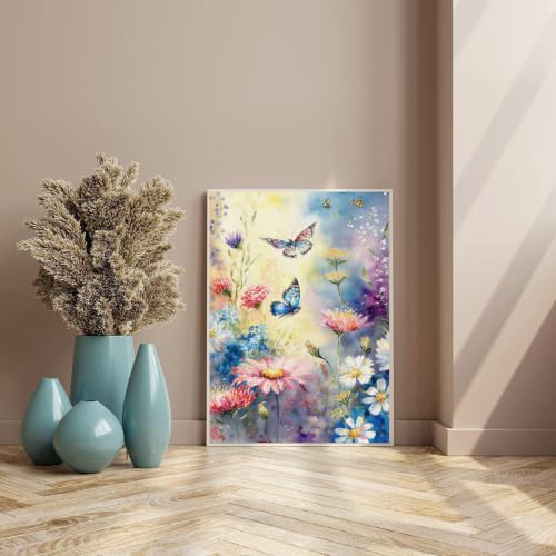 WUDWL Flower Diamond Art Kits for Adult Diamond Painting Kits for Adults | Butterfly and Flower DIY Diamond Painting Kits 5D Diamond Dots Gem Art Crafts with Tools,Round Full Drill 12x16inch - color: DP04742
