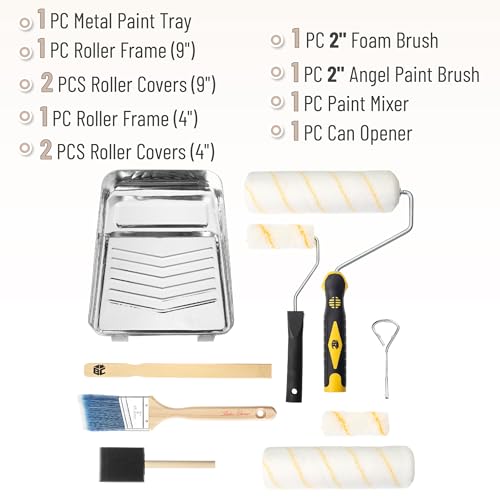 Bates- Paint Tray Set, Paint Roller Kit, 11 pcs, 9" & 4" Rollers, Small Roller, Trays & Covers for House Painting Supplies - style: Metal Tray 9", 4", 11 pcs