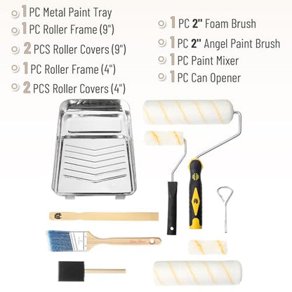 Bates- Paint Tray Set, Paint Roller Kit, 11 pcs, 9" & 4" Rollers, Small Roller, Trays & Covers for House Painting Supplies - style: Metal Tray 9", 4", 11 pcs