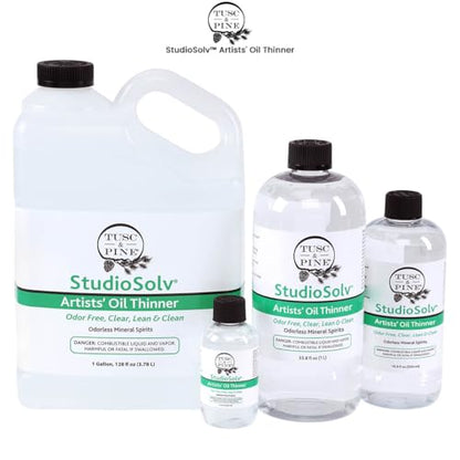Tusc & Pine StudioSolv™ Odorless Mineral Spirits 33.8oz (1L) | Purified Odor-Free Spirit Solvent For Thinning Oils, Artists, Painting Thinner, Professionals, & More!