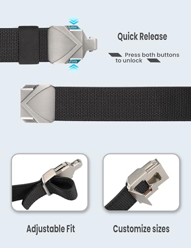 GEIT Stretch Nylon Belt,1 3/8" Elastic Belt with Quick Release Buckle - color: Silver/Black, size: Waist 28"-34" (Length41")