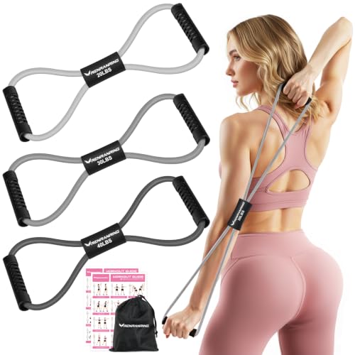 RENRANRING Figure 8 Fitness Resistance Bands with Handles - Exercise Tube Band Set of 3 for Arm and Shoulder Stretch, Rope 8 Word Elastic for Women and Men - color: Grey series, size: 3pcs