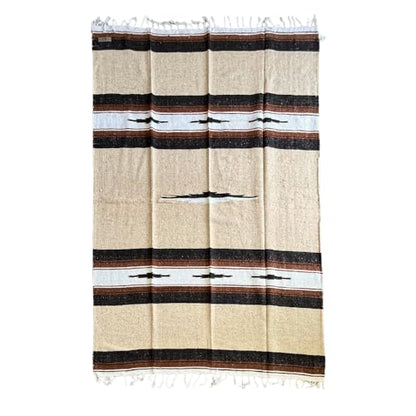 Open Road Goods Mexican Diamond Blanket - XL Heavyweight Yoga Blanket – Handmade in Mexico - Thick Boho Serape Saltillo Style Throw for Beach, Picnic, Home, Camping and More! (Sand & Stone) - color: Sand & Stone