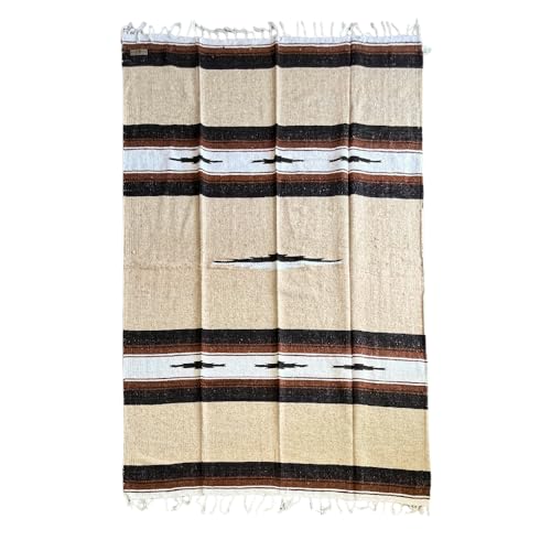 Open Road Goods Mexican Diamond Blanket - XL Heavyweight Yoga Blanket – Handmade in Mexico - Thick Boho Serape Saltillo Style Throw for Beach, Picnic, Home, Camping and More! (Sand & Stone) - color: Sand & Stone