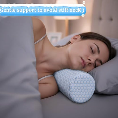 Novabright 2 Pcs Cooling Cervical Neck Roll Pillow for Sleeping Memory Foam - size: 18 x 4 Inch