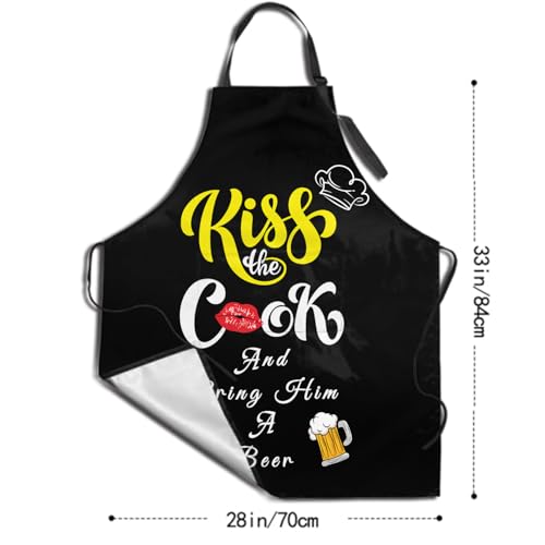 Giwawa Unisex Adult Apron Waterproof Stain Resistant Kitchen Cooking Apron with 2 Pockets for BBQ Grill Painting - color: Kiss the Cook Beer