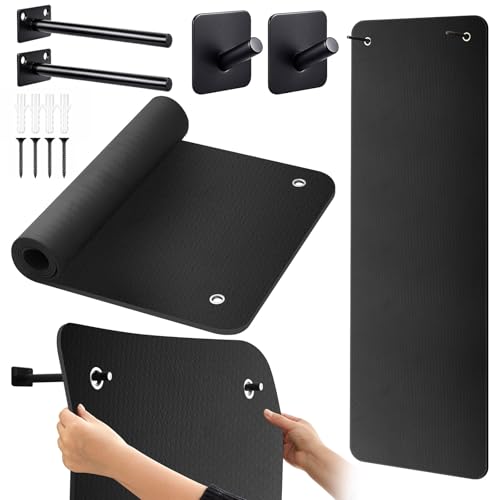 Briwooody Yoga Mat Wall Mount with Holes - color: Black, size: 72"x24"x1/4''