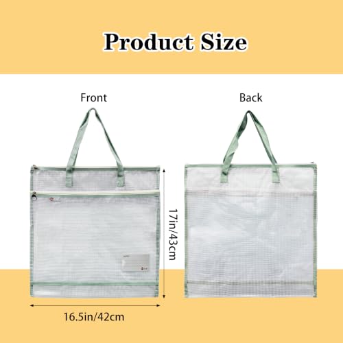 2 Pack 16.5x17 Inch Art Portfolio Bags, Portfolio Folder for Artwork, Posters Storage Case with Zipper and Handle Mesh Folder Organizers for Poster Storage, Scrapbook, Bulletin Board(Green) - color: Green