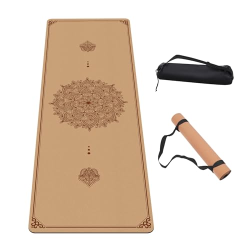 Premium Cork Yoga Mat Non Slip Thick Cork Exercise & Fitness Mat for Yoga, Pilates, & Home Workouts(72" x 24" x 5mm Thick) - color: Cork Mat FlowerA