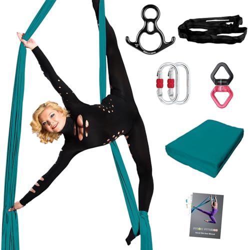 PRIOR FITNESS Pro Aerial Silks Kit, SGS&CE Certified, 9/15/20Yards | Thick Low Stretch 100% Nylon Fabric w/3126 lbs MBL, Eco-Friendly & Fade Resistant, W/Rigging Hardware, Solid Colors - color: Emerald, size: M(15 Yards)
