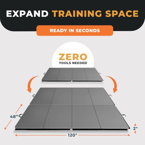 BalanceFrom 10x4 Feet 4-Panel Folding Gymnastics Mat – 2-Inch Thick Pad with Vinyl Surface and Carrying Handles for Tumbling, Yoga, Pilates, Home Workouts, and Martial Arts - color: Gray