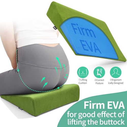 BUYUE Wedge Cushion for Butt Lift Women, Hard-Firm EVA Foam for Lift HIPS Up Fitness Training, Plank Position Mat, Non-Slip Chair Seat Pad, 15.7"x 12.5", Green - color: Green