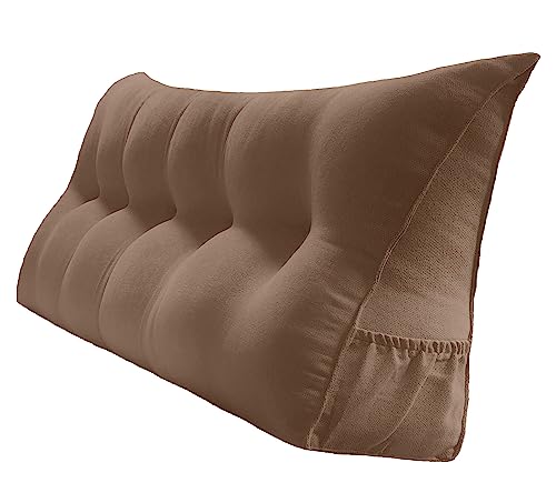 Peachwell Handmade Headboard Pillow- Triangular Wedge Support Large Bolster Cushion Headboard Backrest Pillow with Two Large Side Pockets for Bed Rest (Brown, California King: 71 x 8 x 20 inches) - color: Brown, size: California King: 71 x 8 x 20 inches