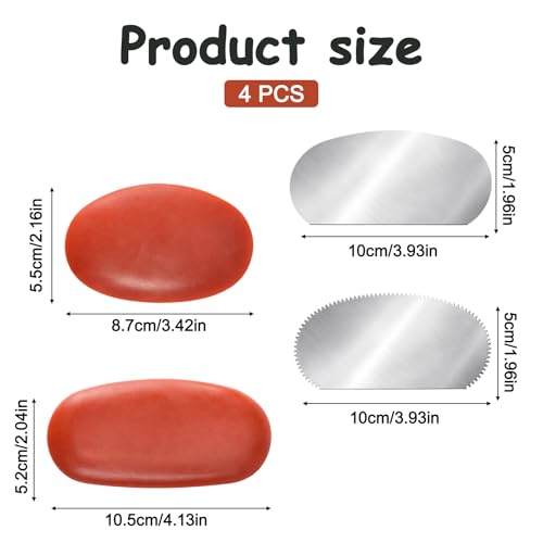 2 Sizes Rubber Pottery Clay Ribs + 2 Pcs Ceramics Serrated Rib, Pottery Tools Metal Clay Scraper Serrated Scraper Sculpture Cutter Crafts Tool Ceramics Tool Kit for Texturing Artists Modeling Potter