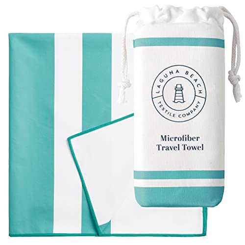 Laguna Beach Textile Co Emerald 극세사 비치 타월 - 모래 방지, 경량 스트라이프 풀 타월 - 요가, 체육관, 해변, 수영장에 적합 - XL, 88.9 x 190.5cm(35 x 75인치) - 아쿠아 블루 - color: 에메랄드.