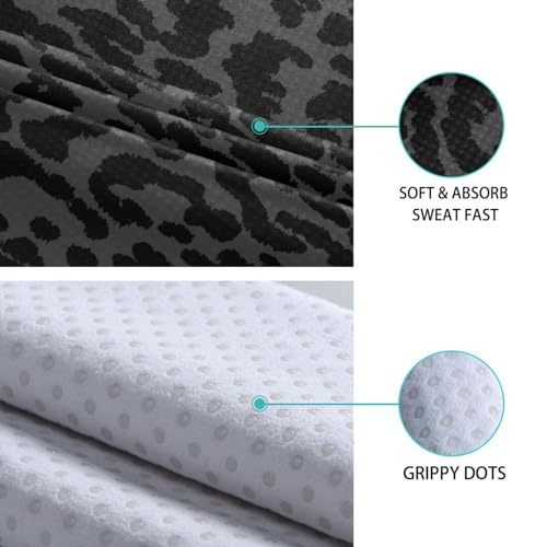 YETTASBIN Leopard Black Yoga Mat Towel, Non Slip Sweat Absorbent Hot Yoga Towel Portable Lightweight Travel Workout Towel with Storage Bag for Home Yoga, Pilates, Fitness 73x 27 Inch