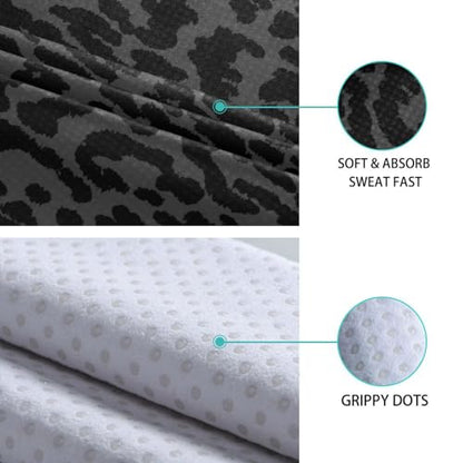 YETTASBIN Leopard Black Yoga Mat Towel, Non Slip Sweat Absorbent Hot Yoga Towel Portable Lightweight Travel Workout Towel with Storage Bag for Home Yoga, Pilates, Fitness 73x 27 Inch