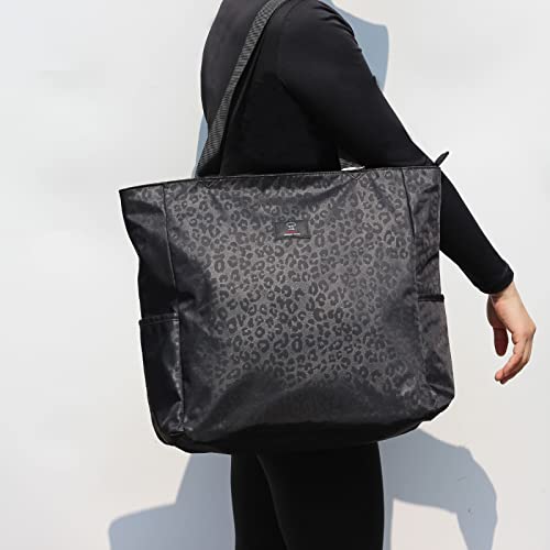 ESVAN Original Floral Water Resistant Large Tote Bag Shoulder Bag for Gym Beach Travel Daily Bags Upgraded - color: [A] Black