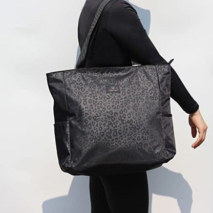 ESVAN Original Floral Water Resistant Large Tote Bag Shoulder Bag for Gym Beach Travel Daily Bags Upgraded - color: [A] Black