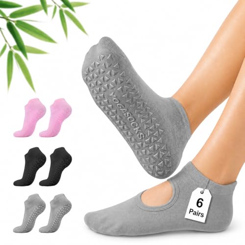 ALLIVE Pilates Socks with Grips for Women, Bamboo Breathable Non Slip Socks for Yoga, Barre, Studio, and Home Use - color: 6pairs 2black2grey2pink