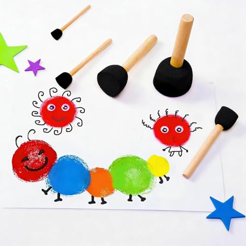 60 Pcs Round Paint Sponges Set, 5 Sizes Sponge Brushes for Painting, Sponge Paint Brushes for Acrylic Painting, Wooden Handle Craft Sponges for DIY, Crafts and Kids Arts (Black) - style: 60 Pcs Black