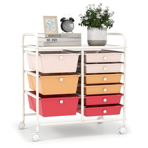 9 Drawer Rolling Storage Cart, Rolling Cart with Drawers for Classroom, Art Supply Craft Organizer on Wheel with Metal Frame & Handles for Home Office School - color: Macaron, size: 9 Drawer