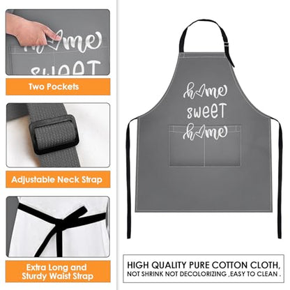 Apron with Pockets, 32x28 inch, 2 Pack, Grey Daisy | Geometric Flowers Adjustable Bib with Pockets for Women Men Couple Lovers Chef Home Baking Gardening - color: Flowers Daisy