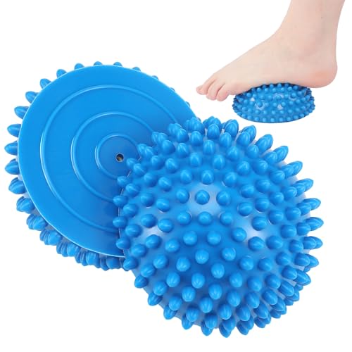 Threlaco 2 Pcs Half Round Massage Ball for Feet Blue Spiky Massage Ball for Adults Sports, Stability Training, Muscle Balancing Therapy, Yoga Gymnastics Exercise - color: Blue