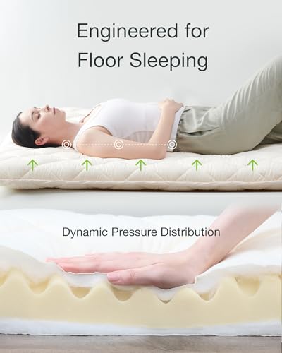 FULI Premium Japanese Futon Bed, Foldable, Wavy Foam Core, Queen, White | Portable Sleeping Pad Shikibuton, Made in Japan, cotton surface, polyester and polyurethane foam fill, 2.5 in thick - size: Queen (79"L x 59"W), style: Premium