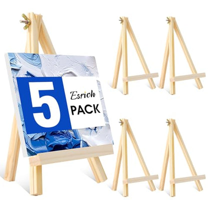 ESRICH 5 PCS 9in Easel for Painting, Easel Stand for Paint Canvas | Wood Easel Stand for Sign,Tabletop Easels for Painting, Small Art Easel Canvas Stand Photo Display Holder for Kids Adults - style: 9''-5PK