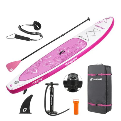 FBSPORT 11' Premium Stand Up Paddle Board, Yoga Board with SUP Accessories & Carry Bag | Wide Stance, Surf Control, Non-Slip Deck, Leash, Paddle and Pump for Youth & Adult - color: PurpleWhite