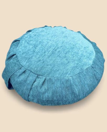 Buddha Groove Chenille Meditation Zafu Cushion with Buckwheat Insert, 16 Inch Round Floor Pillow for Yoga, Mindfulness and Zen Practice, Removable Machine-Washable Cover, Teal