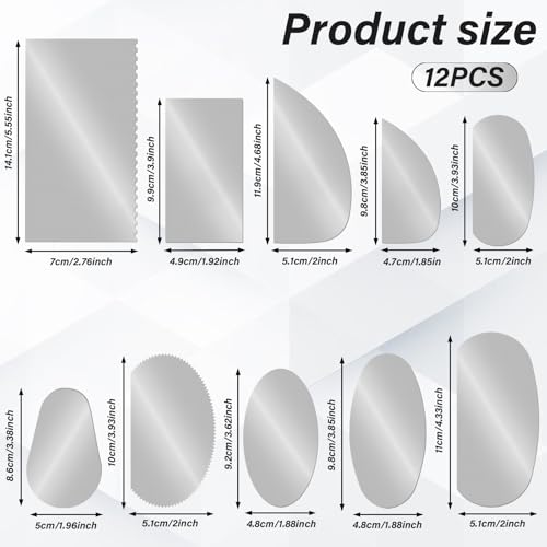 12 PCS Metal Ribs for Pottery, Stainless Steel Clay Scraper Tool Set | 10 Shapes, Serrated and Smooth Ribs, Ceramics Sculpting Tools Kits, For Texturing Artists Sculpture Modeling Potter