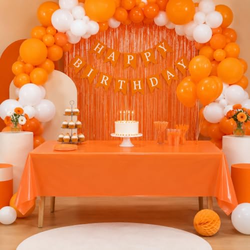 Blue Orchards Orange Plastic Table Cover (Pack of 3 with 20 Glue dots) - 54" x 108" - Waterproof & Disposable Tablecloth for Halloween, Autumn Decoration, Thanksgiving, Birthday Party Supplies - color: Orange (Pack of 3)
