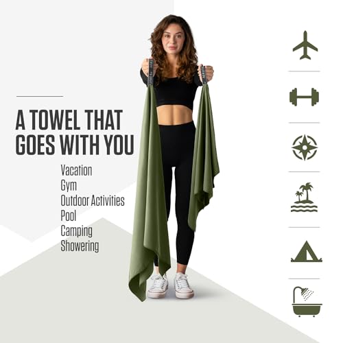 VENTURE 4TH Quick Dry Microfiber Towel for Camping & Gym - Army Green Large - color: Army Green, size: 60.00" x 31.50"