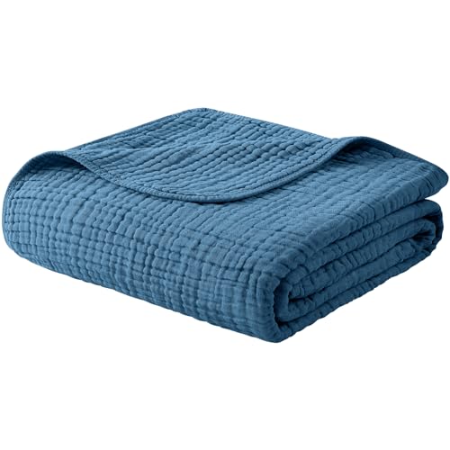 Yoofoss Muslin Blanket 100% Organic Cotton Throw Large 50" x 60" for Bed Couch Summer Gauze Blanket for Adults Lightweight and Breathable Dark Blue - color: Dark Blue, size: 50" x 60"