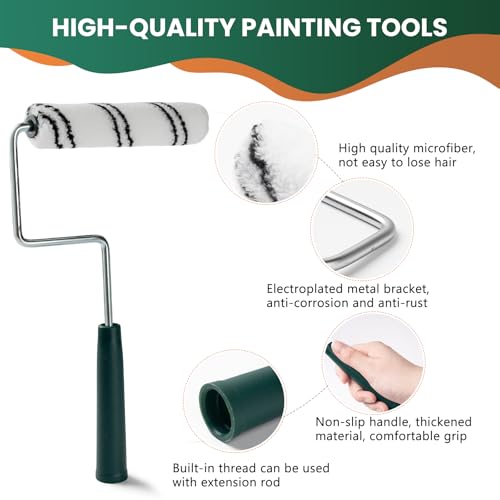 Paint Roller Covers, 10 Pack, 6 Inch, 3/8 Inch Nap | 6 Inch Microfiber Roller Sleeves, Anti-Rust Metal Frame Included, Ideal for Wall & Furniture Painting - size: 6 inch paint roller 10 pack