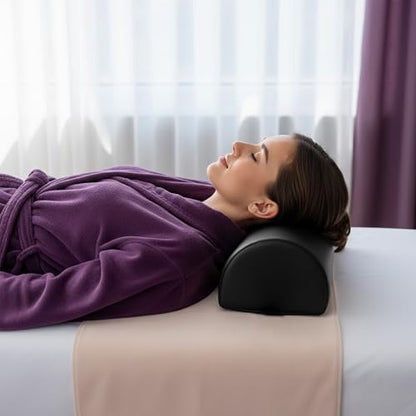 Half-Round Bolster Pillow for Massage and Yoga, High-Density Support Cushion for Neck, Knees, Back & Ankles, Black, 17.8''L x 8''W x 4.7''H