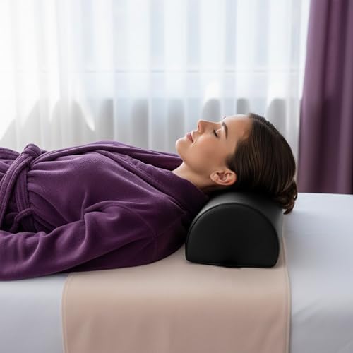 Half-Round Bolster Pillow for Massage and Yoga, High-Density Support Cushion for Neck, Knees, Back & Ankles, Black, 17.8''L x 8''W x 4.7''H