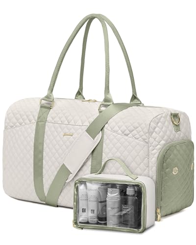 Women Weekender Travel Duffle Bag: Travel Duffel Overnight Bags with Shoe Compartment Large Carry on Tote with Toiletry Bag Weekend Traveling Yoga Gym Hospital Bag for Women with Wet Pocket - color: 13-Beige Green, size: Large