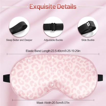 Silk Sleep Mask, Blackout Eye Mask for Sleeping with Adjustable Strap | Light-blocking Blindfold for Men & Women Pressure-Free, Soft Eye Cover Eyeshade for Side Sleeper, Travel (Pink Leopard) - color: Pink Leopard
